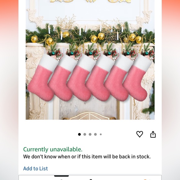 Set of 9 Pink White Faux Fur Christmas Stockings Plush 15” Holiday Mantle Decor - Picture 4 of 4